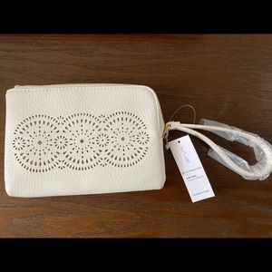 White Faux Leather Wristlet